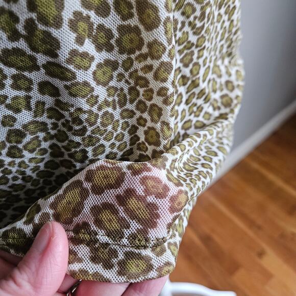 Liz Claiborne Top Womens XL Leopard Print Sheer‎ Mesh Y2K Fitted Scoop Neck - Picture 3 of 10